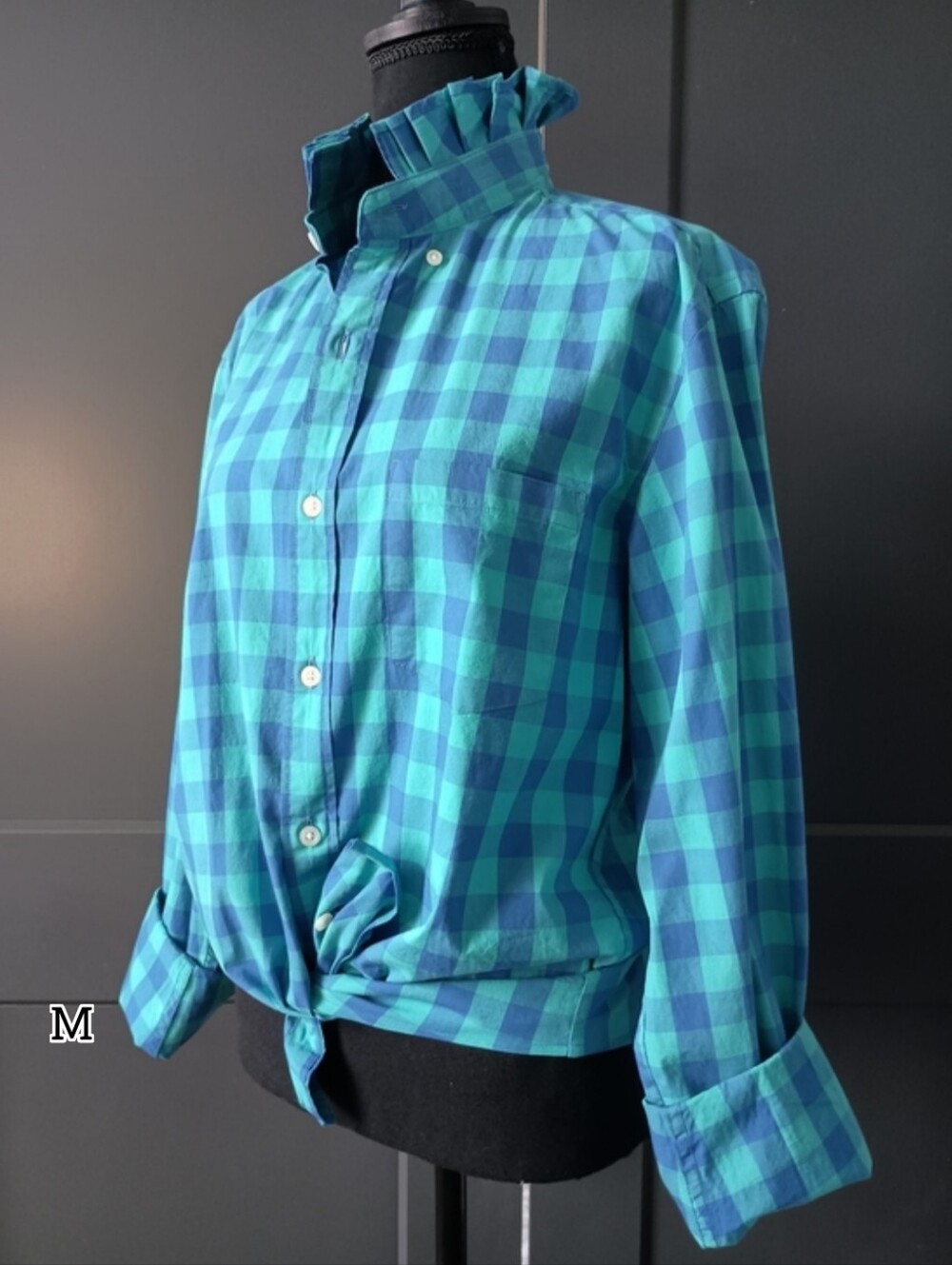 Upcycled Women's J Crew Ruffle Collar Shirt #108